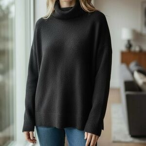 H&M Oversized Black Wool Blend Turtleneck Sweater Women's Medium